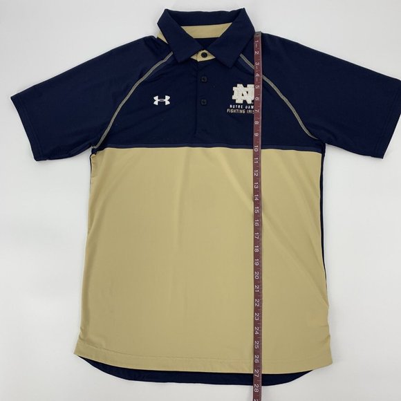Men's Under Armour Loose Polo Shirt Blue Gold S Notre Dame ND Fighting Irish - Picture 5 of 8